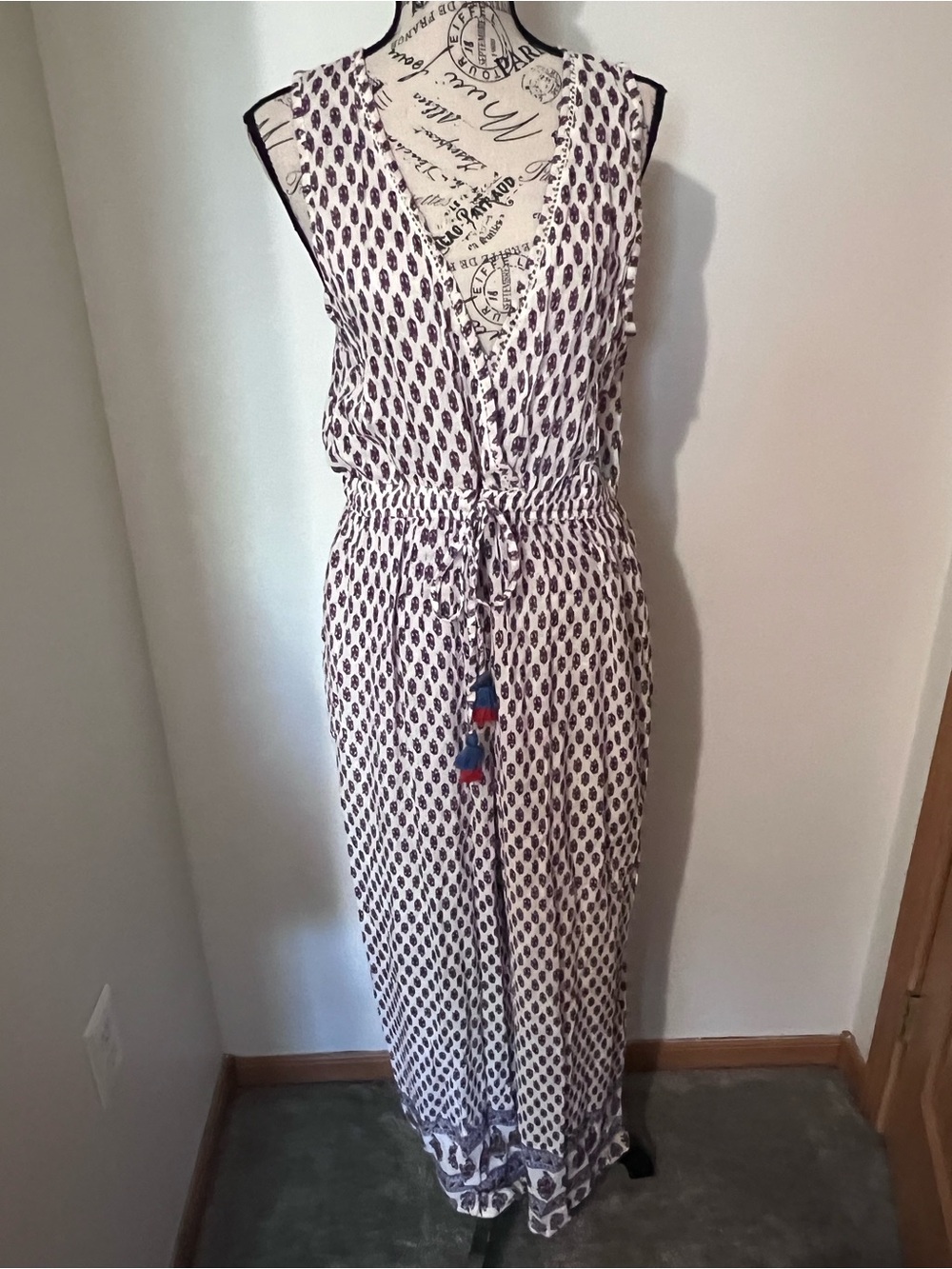 RAGA x Anthropologie Boho Tassel Geometric Block Print Jumpsuit Romper Large